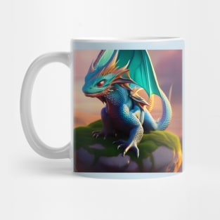 Cyan, Blue, and Gold Winged Baby Dragon Mug